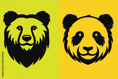 Comparison of Bear and Panda Silhouettes Against Bold Backgrounds photo