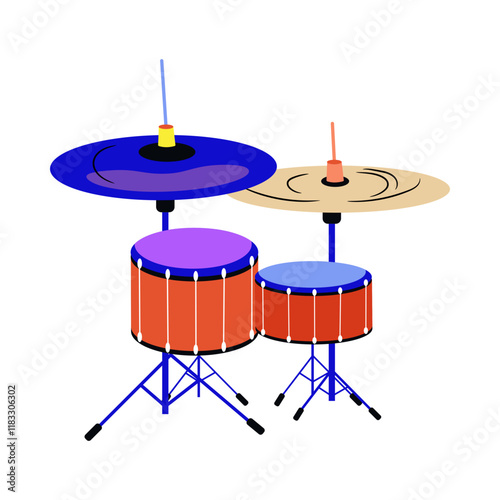 A flat style illustration of a drum set