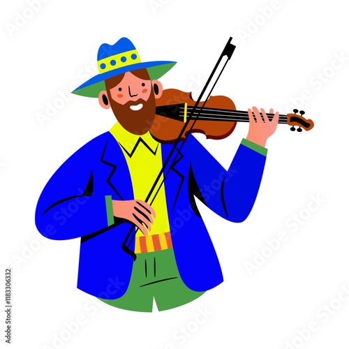 A flat character illustration of fiddle player