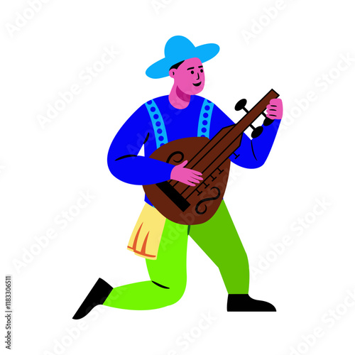 Flat illustration of a person playing hurdy gurdy