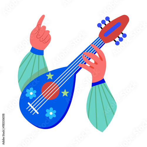 A flat illustration depicting lute music