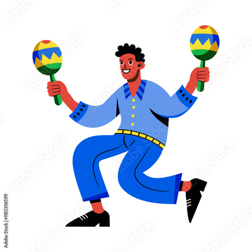 A flat style illustration of happy maracas player