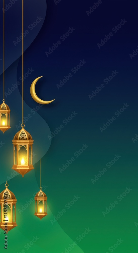 Ramadan Lanterns and Crescent Moon Night Sky Digital Artwork Serene Environment Aesthetic Viewpoint Festive Concept Ramadan Lanterns and Crescent Moon Night Sky Digital Artwork Serene Environment Aesthetic Viewpoint Festive Concept