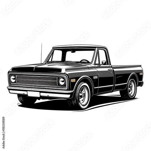 Classic White Pickup Truck Illustration