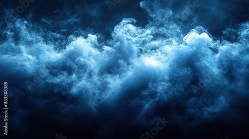 A dark and atmospheric depiction of swirling blue clouds  creating a sense of depth and mystery.