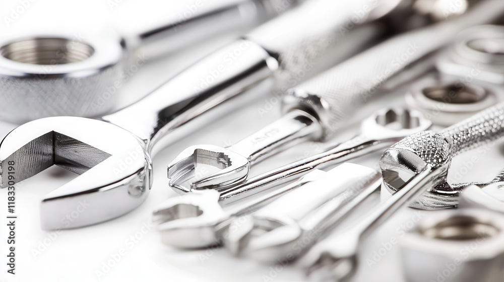 Fototapeta premium collection of shiny metal tools including wrenches and sockets, perfect for mechanics