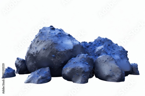 Moon rock mineral blue white background.