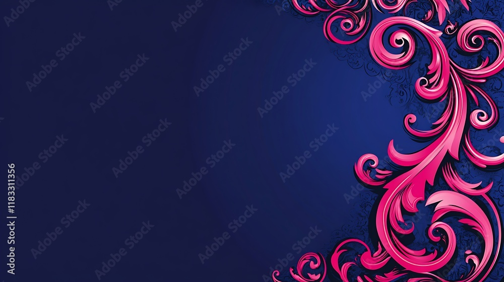 Abstract Pink Floral Design on Dark Blue Background Abstract Pink Floral Design on Dark Blue Background