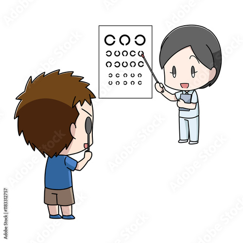 視力検査をする男の子のイラスト