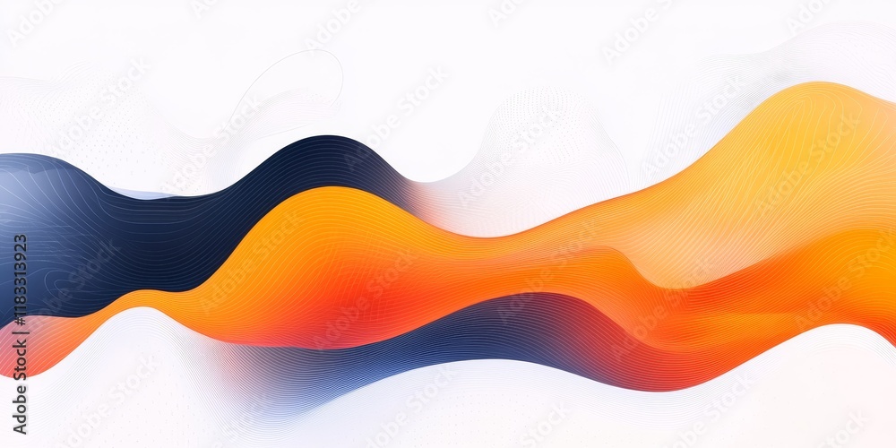 Fototapeta premium Abstract orange and blue wave flowing on white background.
