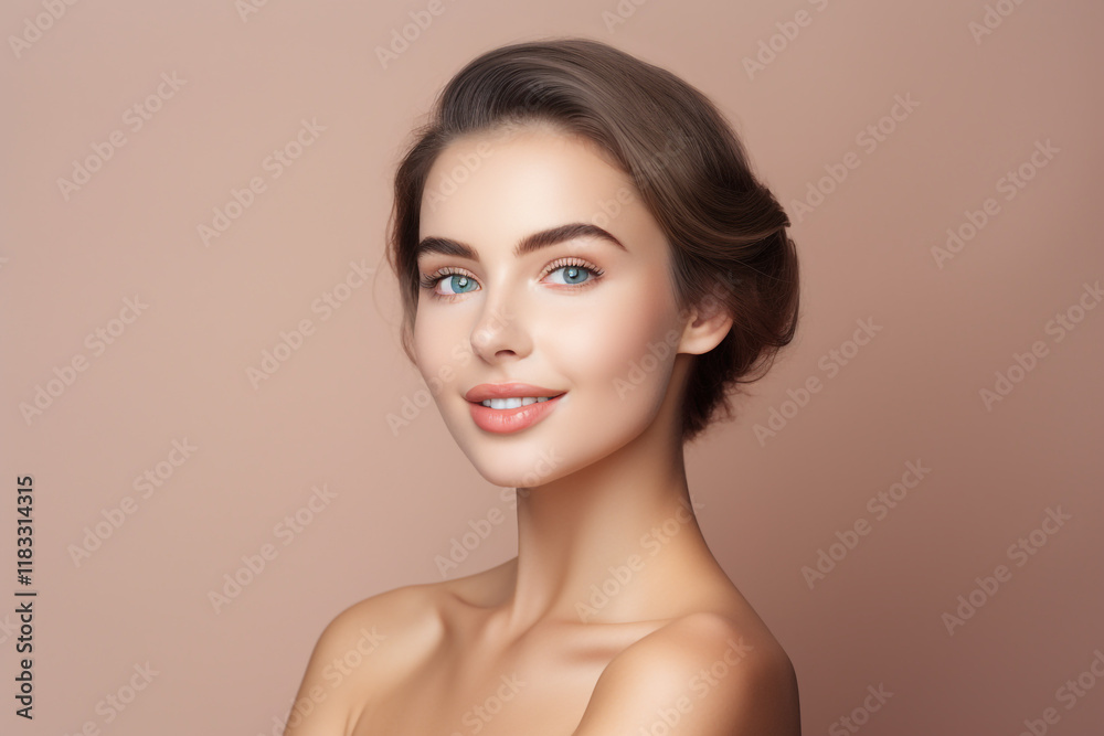 Woman with Flawless Skin and Copy Space for Personalized Message