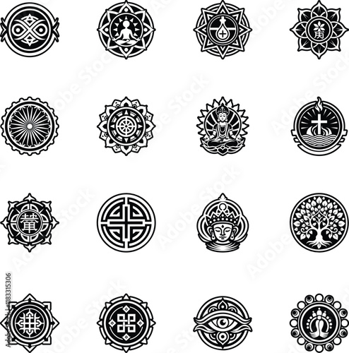 Collection of Glyph Style Buddhist Symbol Icons  

