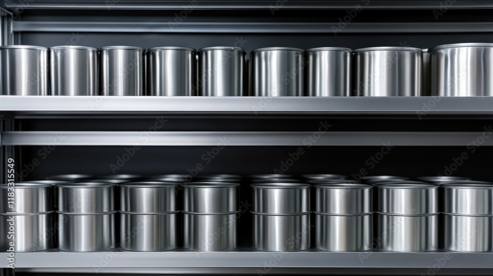 Metallic Storage Containers on Shelves Metallic Storage Containers on Shelves