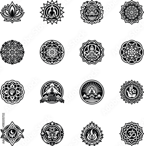 Set of Glyph Style Oriental Symbol Icons 

