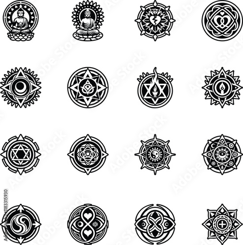 Set of Healing Symbols Glyph Style Icons 

