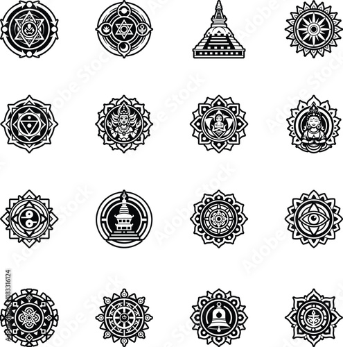 Set of Glyph Style Oriental Symbol Icons 

