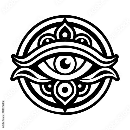 A solid style icon depicting buddha eye