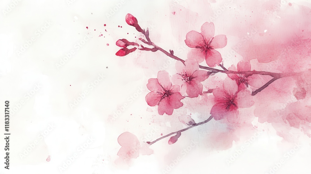 Fototapeta premium Watercolor Cherry blossom blooming flower,Sakura tree or forest side view,Cherry tree spring flower background,elements for environment and garden,botanical in spring season.