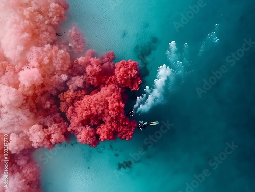 Captivating Underwater Footage of Divers and Scientists Exploring Vibrant Coral Gardens Cataloging Rare Aquatic Species as Part of a Marine Life Preservation Initiative photo