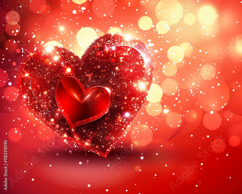 Abstract Red Background with Heart-Shaped Bokeh, Valentine's Day Pattern Vector Illustration