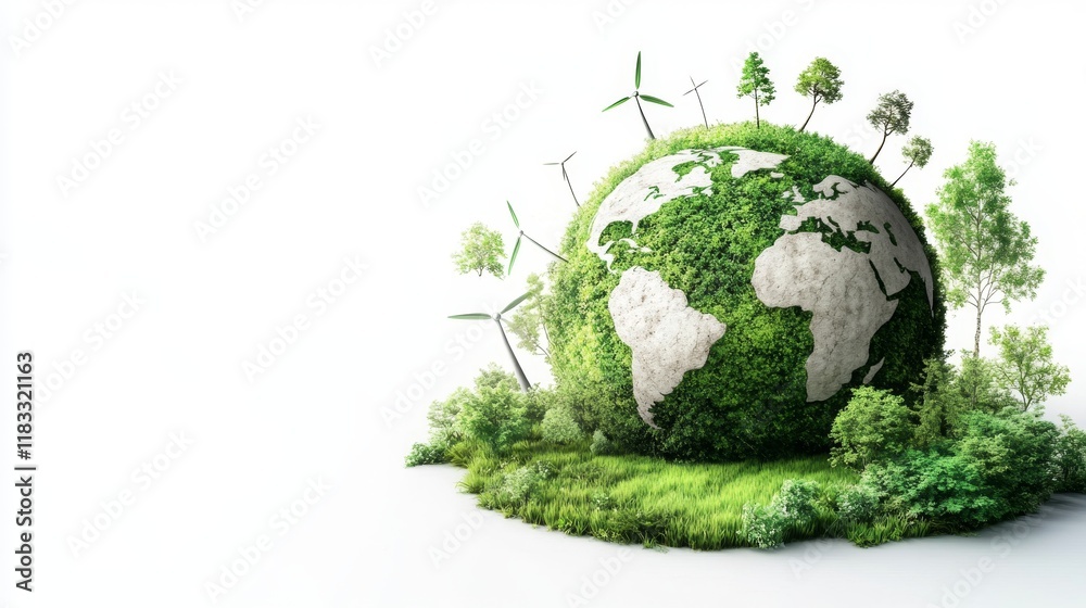 Green Earth Concept with Trees and Wind Turbines for Sustainability Green Earth Concept with Trees and Wind Turbines for Sustainability