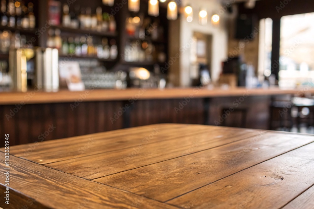 Wooden top with blurred empty coffee shop background can be used for mocking up or display product to make advertising. Wooden top with blurred empty coffee shop background can be used for mocking up or display product to make advertising.