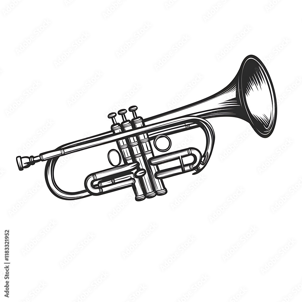 Obraz premium Stylish Black and White Trumpet Illustration