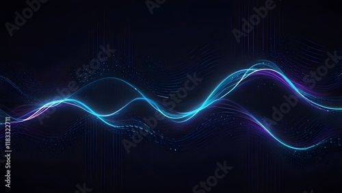 Dark blue abstract background with ultraviolet neon glow, blurry light lines, waves Generative AI