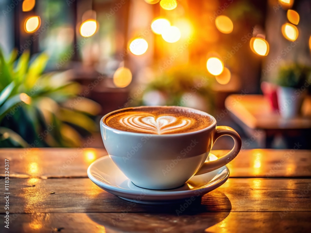 Obraz premium Panoramic Coffee Heart Design: Warm Latte Art in a Cozy Setting