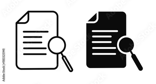 Case studies icons set in black filled and line stroke style on white background