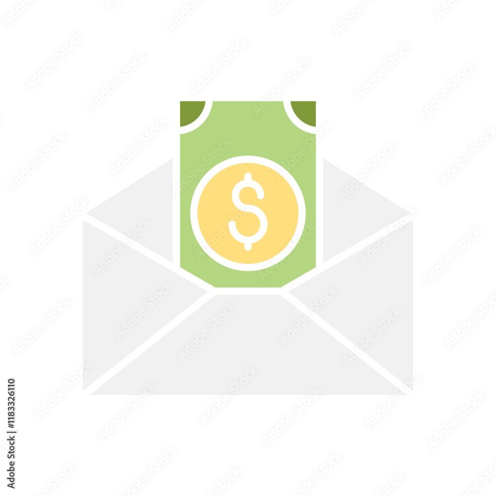 Money in envelop icon in flat color style Money in envelop icon in flat color style