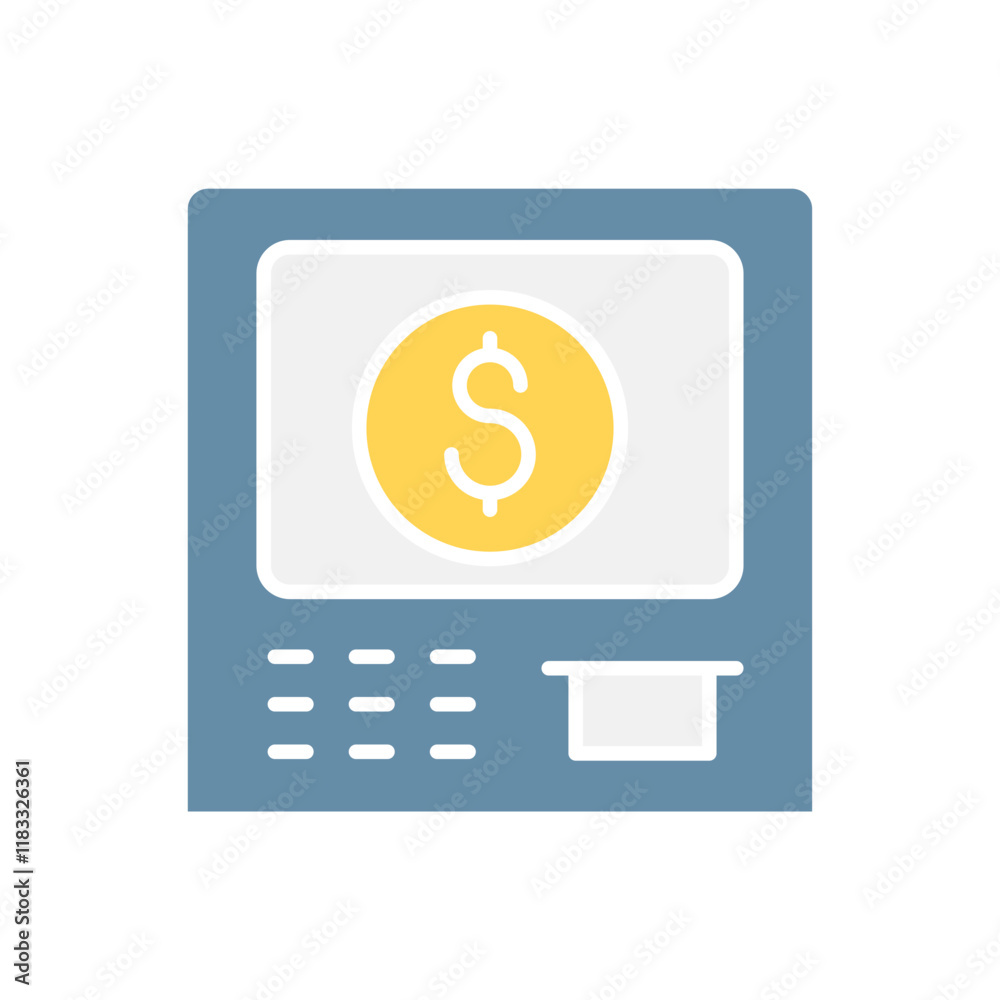 ATM machine icon in flat color style ATM machine icon in flat color style