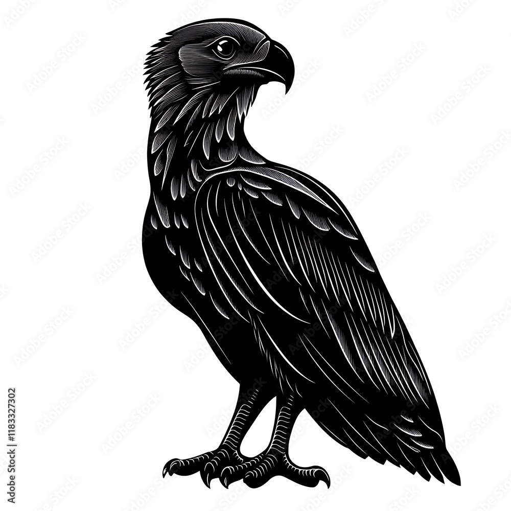 Obraz premium Detailed black and white illustration of a majestic eagle.