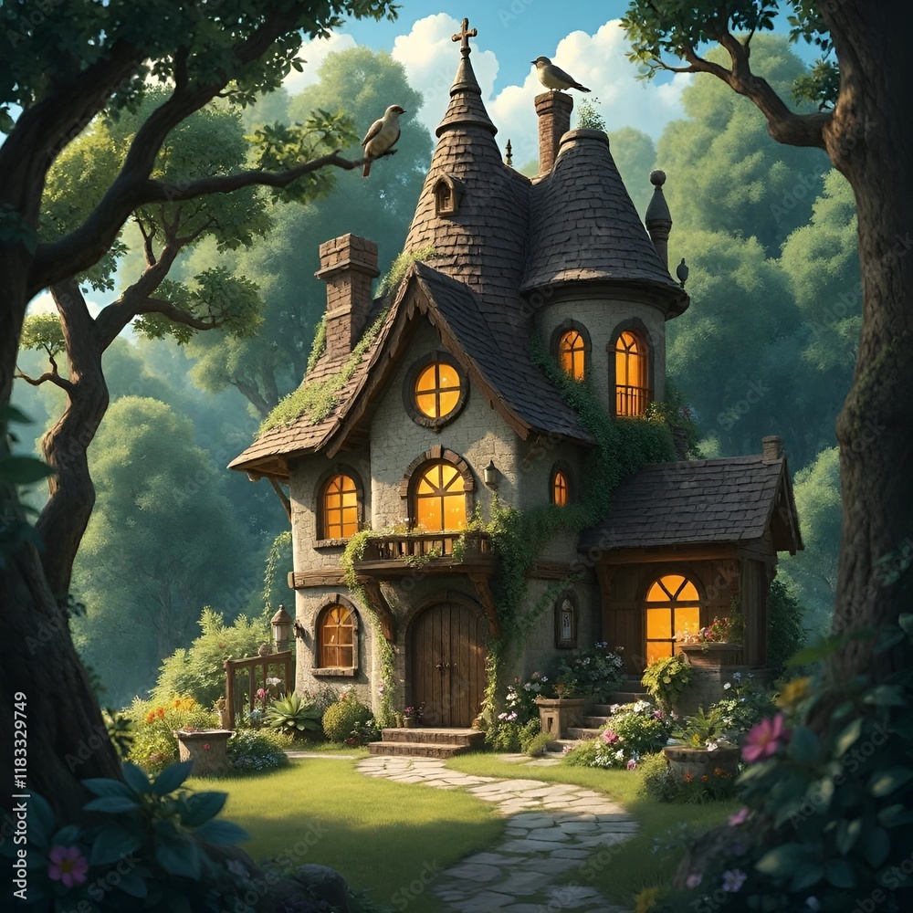 Fototapeta premium castle in forest looks haunted and mysterious