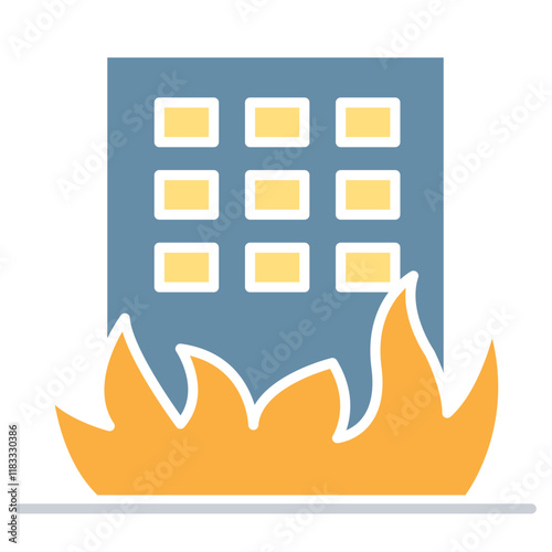 Building fire icon in flat color style