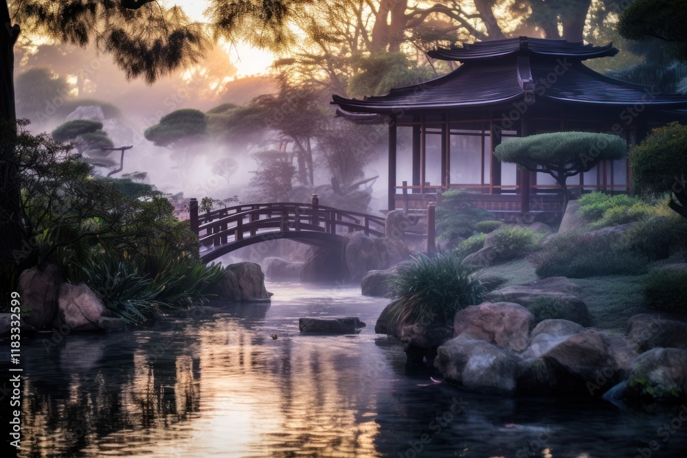 Obraz premium Japanese garden style vegetation landscape outdoors.