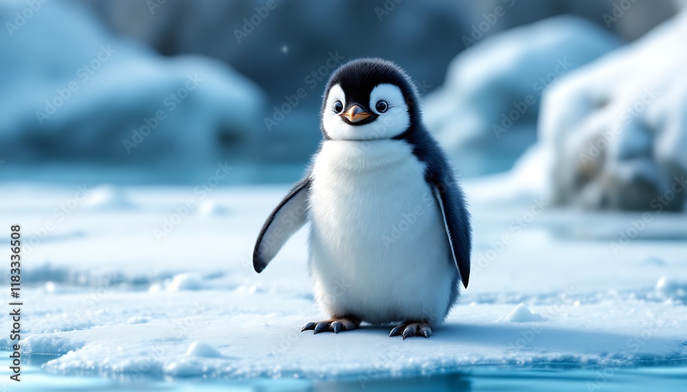 Fototapeta premium Adorable Penguin Chick in Antarctica: A Winter Wonderland