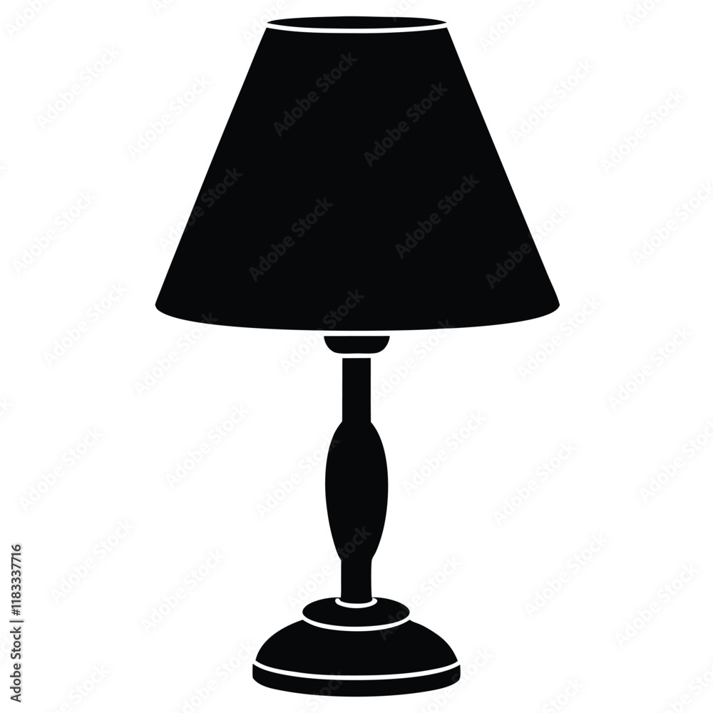 A plain table lamp with a round base and a simple lampshade, vector art. A plain table lamp with a round base and a simple lampshade, vector art.