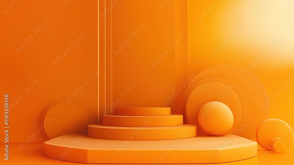 Obraz premium 3D orange podium product exhibition background display space,Generative Ai illustration