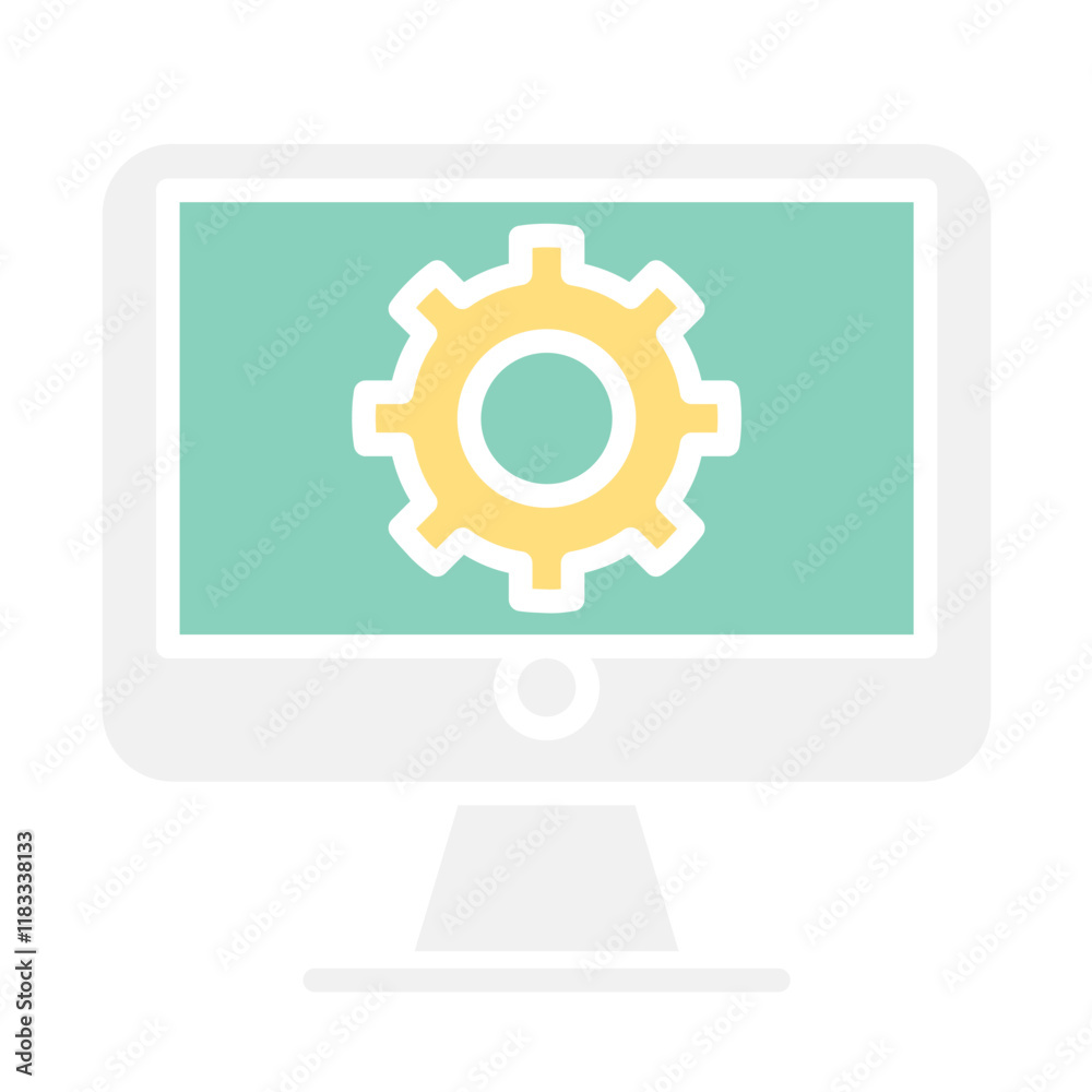 Computer setup icon in flat color style Computer setup icon in flat color style