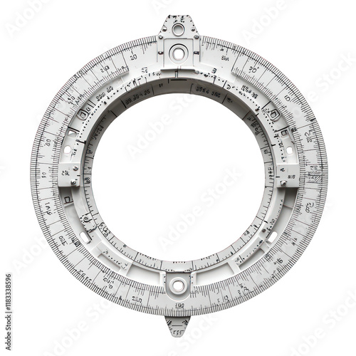 A circular protractor used for measuring angles in geometry.