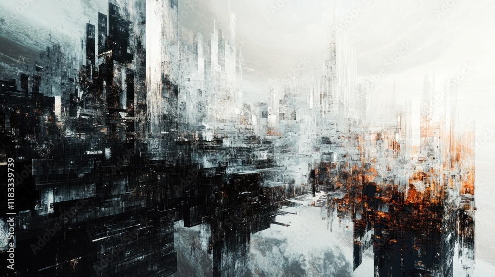 Abstract Futuristic Cityscape: A Digital Painting of an Imaginary Metropolis