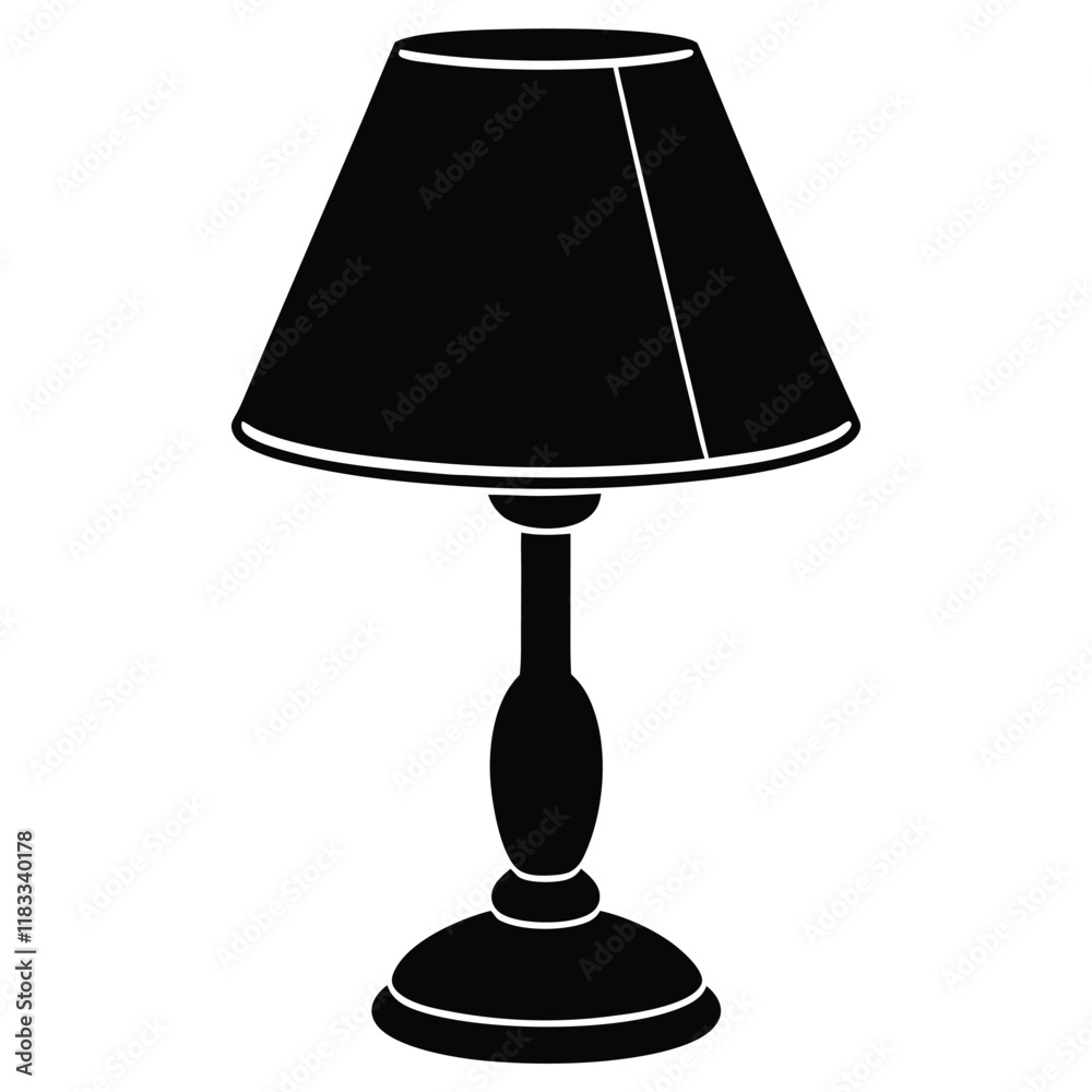 A plain table lamp with a round base and a simple lampshade, vector art. A plain table lamp with a round base and a simple lampshade, vector art.