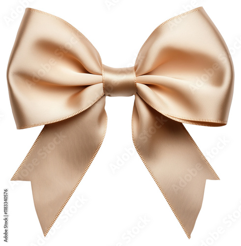 Elegant satin bow in soft beige color isolated on transparent background.