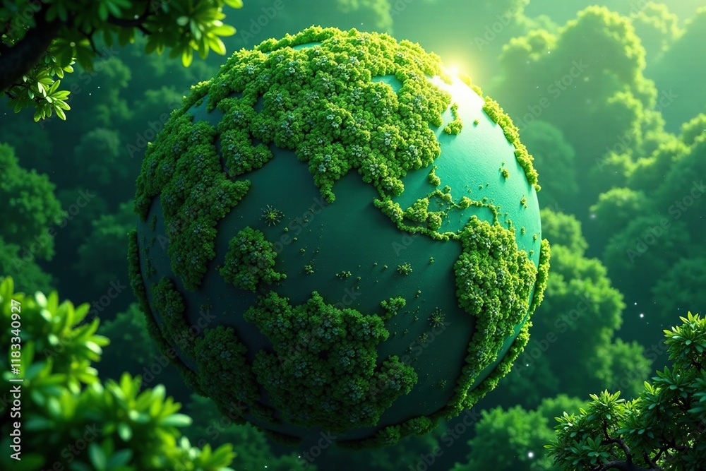 The surface of a green planet is covered in lush green forests, branches, environment The surface of a green planet is covered in lush green forests, branches, environment