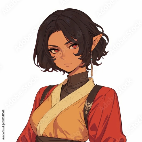 Short-Haired Elf Girl in Traditional Attire Generative AI photo