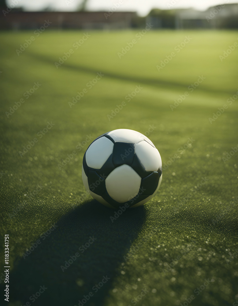 Obraz premium soccer field football play goal leaf ball top view land game green white match light black plant board