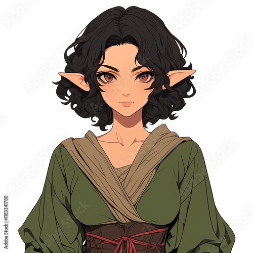 Short-Haired Elf Girl in Traditional Attire Generative AI photo