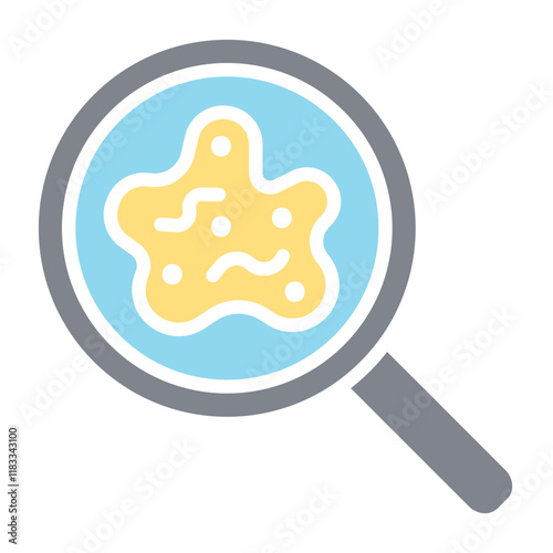 Magnifying glass & virus icon in flat color style