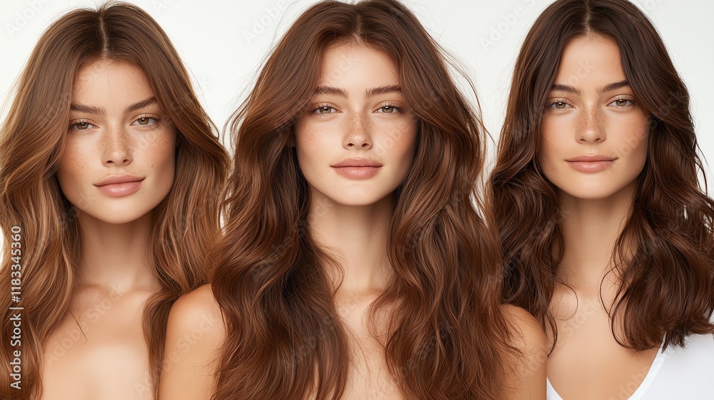 Realistic curly clipins in deep chestnut tones, softly glowing under warm studio lights Realistic curly clipins in deep chestnut tones, softly glowing under warm studio lights